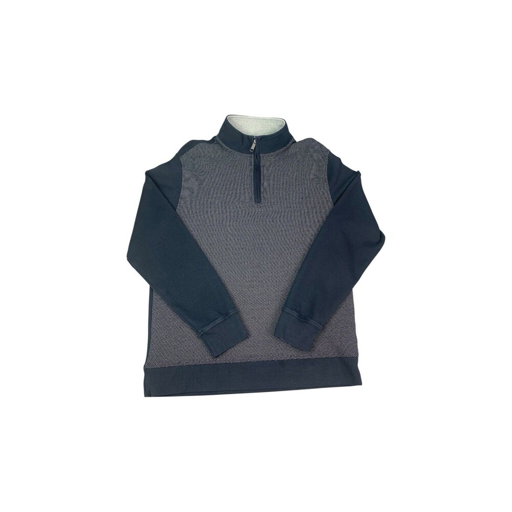 Ted Baker 1/4 Zip Pullover Mens Large Navy Blue Grey Textured Colorblock Mock